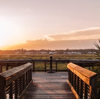 board walk with sunset 